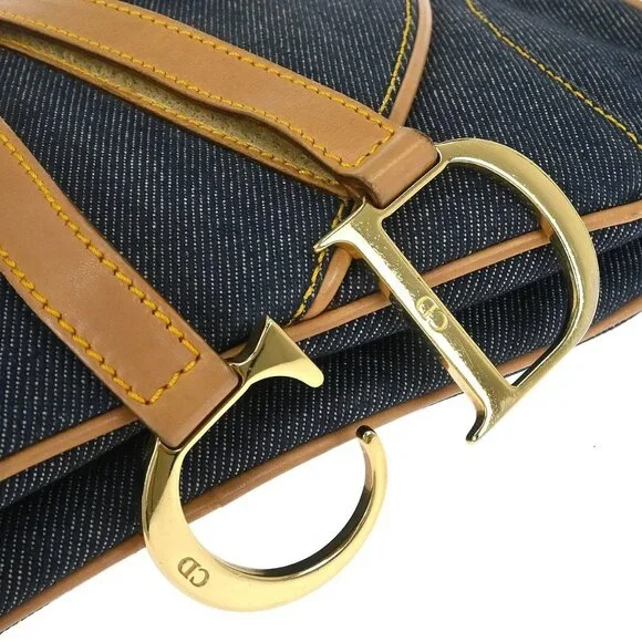Christian Dior Blue Beige Denim Double Saddle Handbag RU0091 155955 - Picture 6 of 10